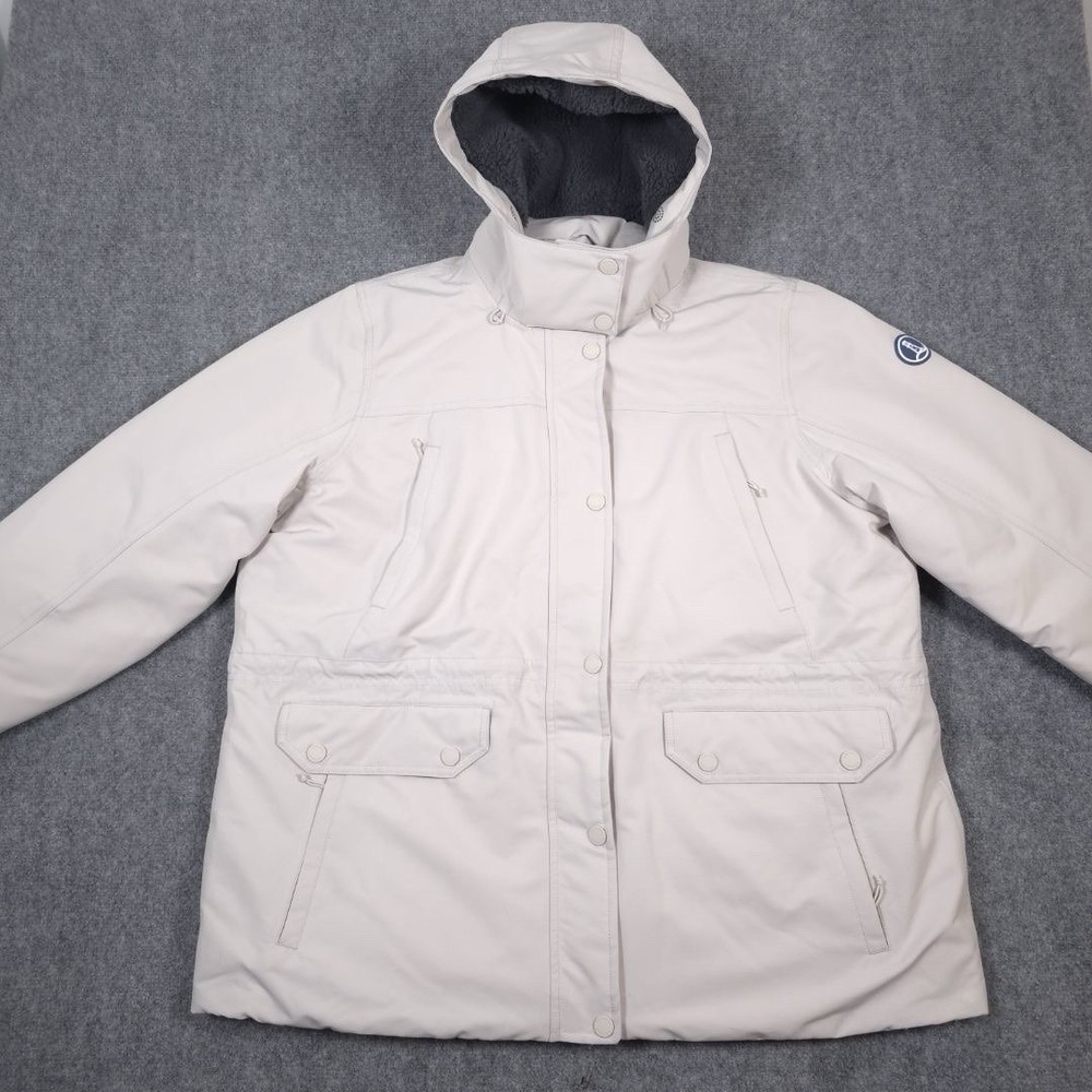 Lands' End Expedition Parka Down Coat Womens XL (16W-18W) Beige Quilted Hooded